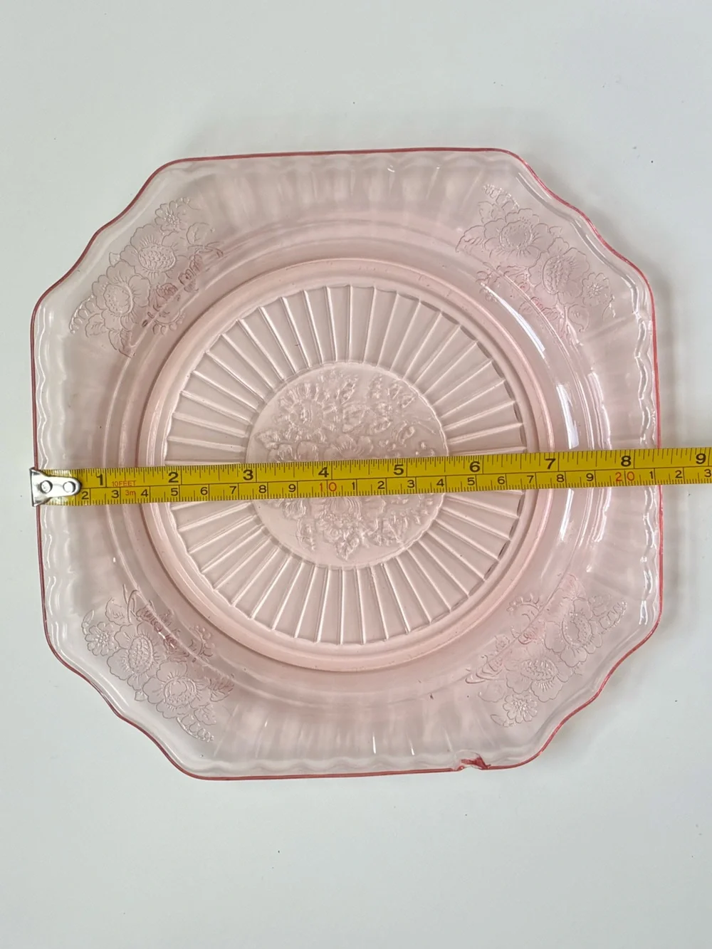 Vintage Style Pink Depression Glass Serving Plate - Decorative Floral Design